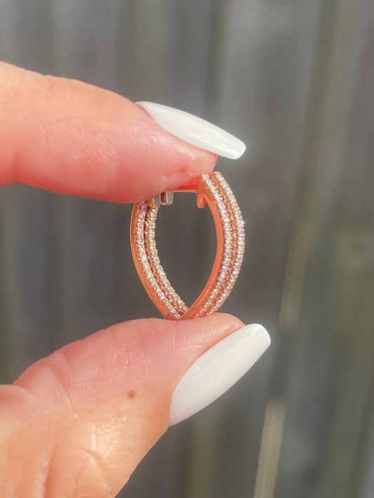 Natural Diamond Inside-Out V Hoops In 9ct Rose Gold