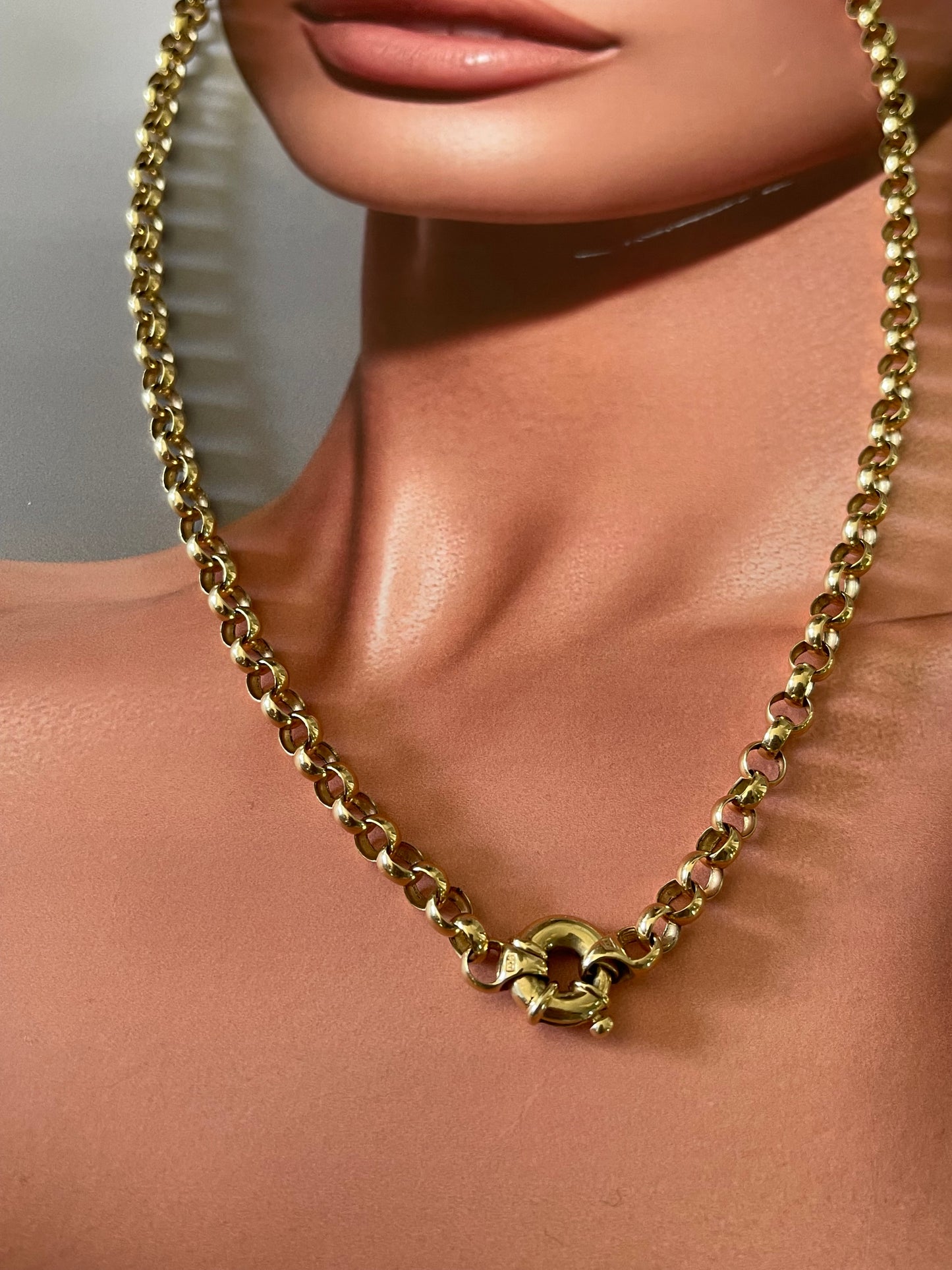 Classic Belcher Link Necklace With Bolt Clasp In 9ct Yellow Gold