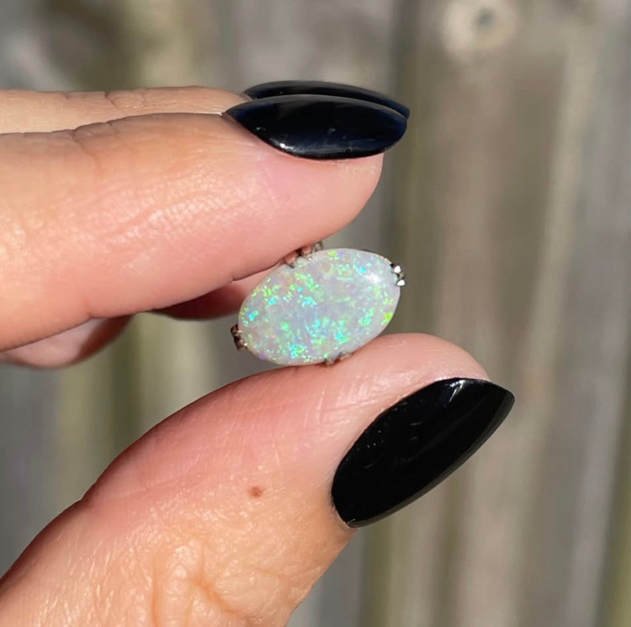 Mid Century 1950s Solid Australian Opal Ring In 14ct White Gold