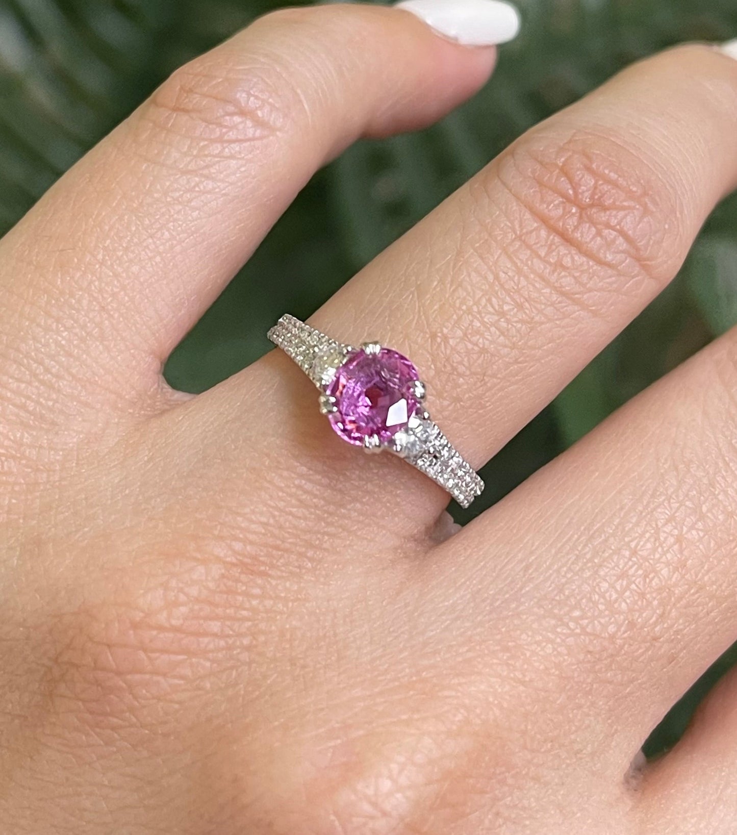 Natural Pink Sapphire Diamond Ring In 14ct White Gold