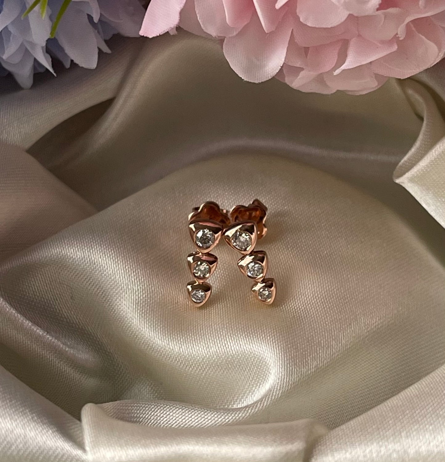 3 Natural Diamond Drop Earrings In 9ct Rose Gold