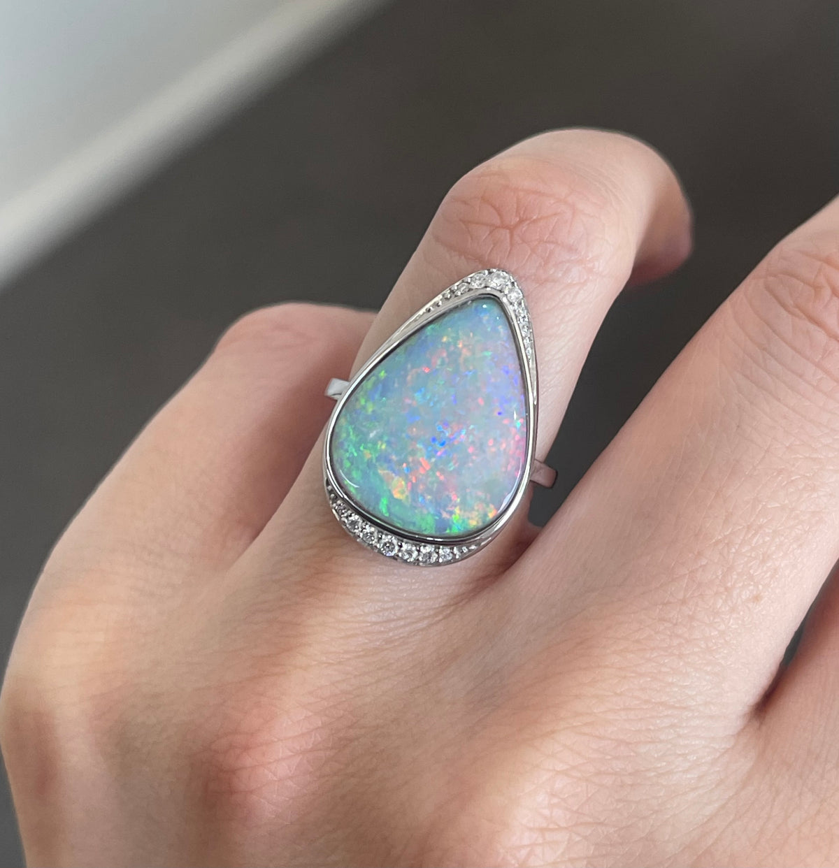 5.1ct Natural Solid Andamook Opal Diamond Ring In 14ct White Gold