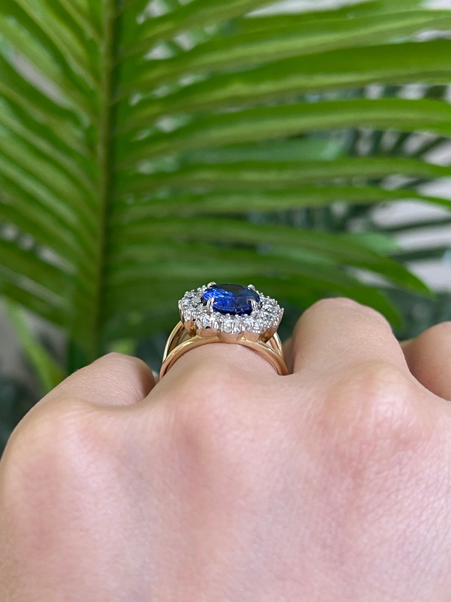 3.8ct Natural Tanzanite & 1.36ct Natural Diamond Ring With Split Shoulder In 14ct Yellow Gold