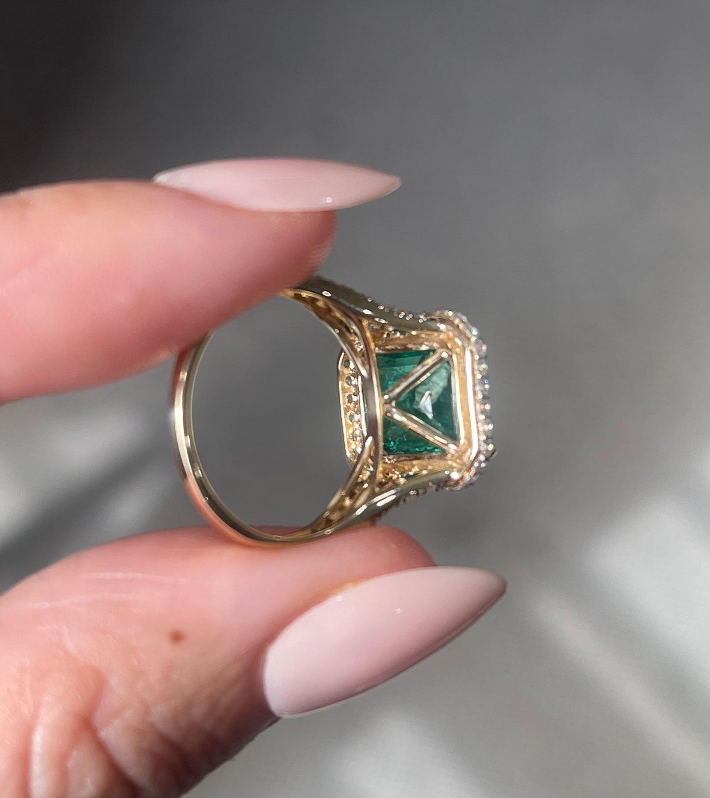 4.21ct Natural Emerald Diamond Halo Ring In 14ct Yellow Gold