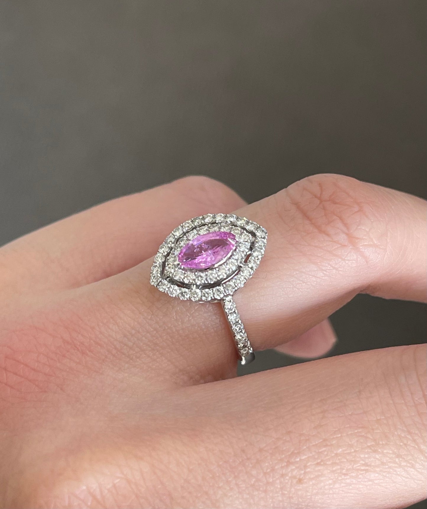 Natural Pink Sapphire Diamond Double Halo Ring In 14ct White Gold
