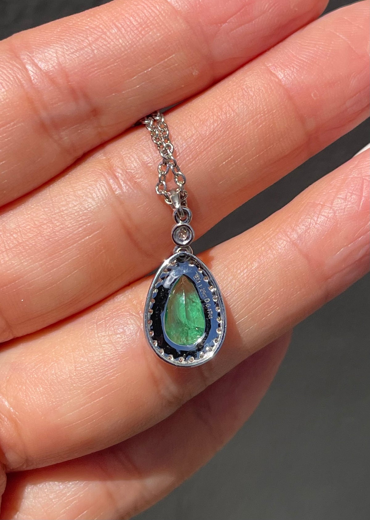 1.29ct Natural Emerald Diamond Halo Pendant In 14ct White Gold (no chain)
