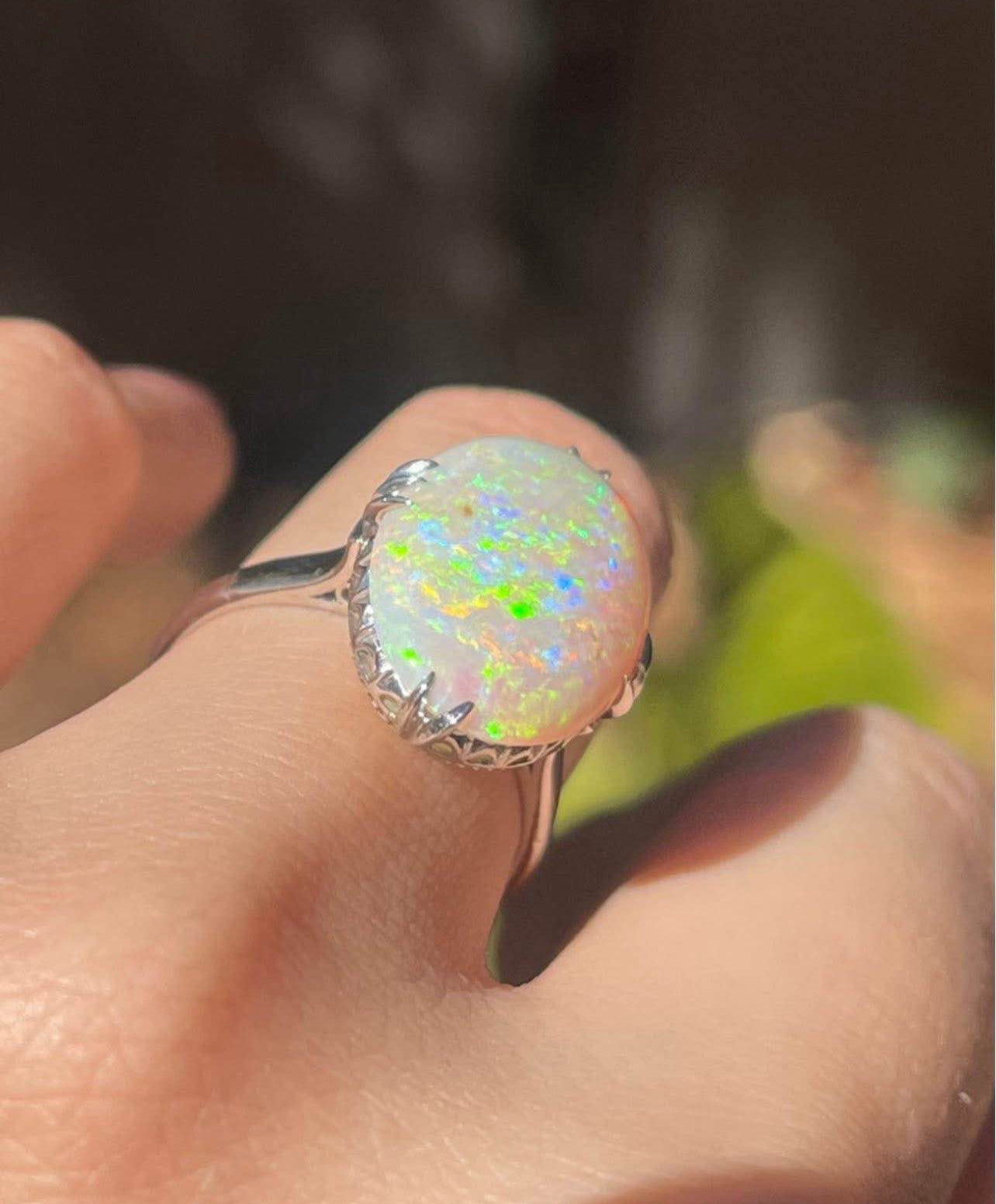 Contemporary 900 Platinum natural solid Australian opal ring