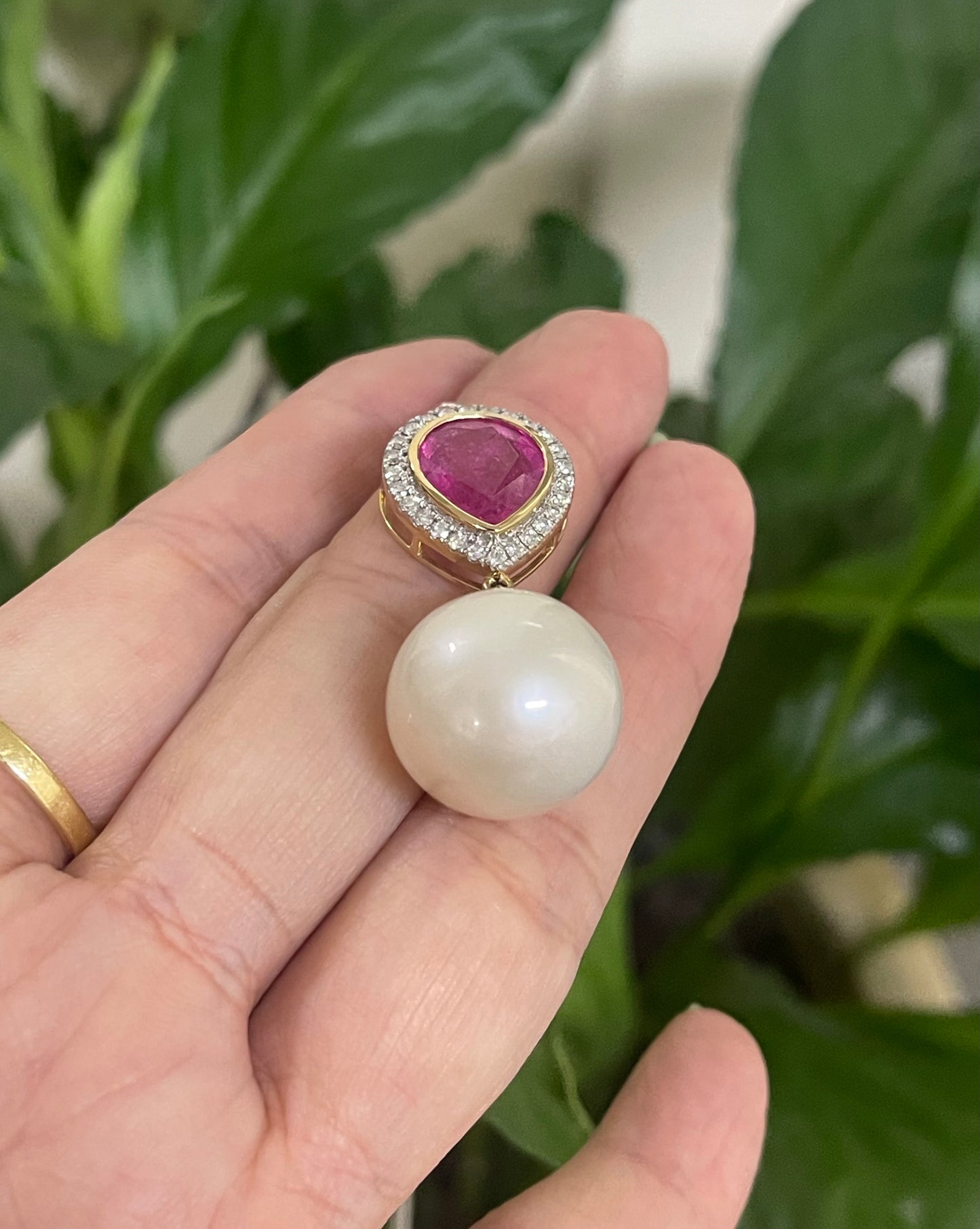 Genuine South Sea Pearl & Tourmaline Diamond Pendant In 14ct Yellow Gold ( No Chain)