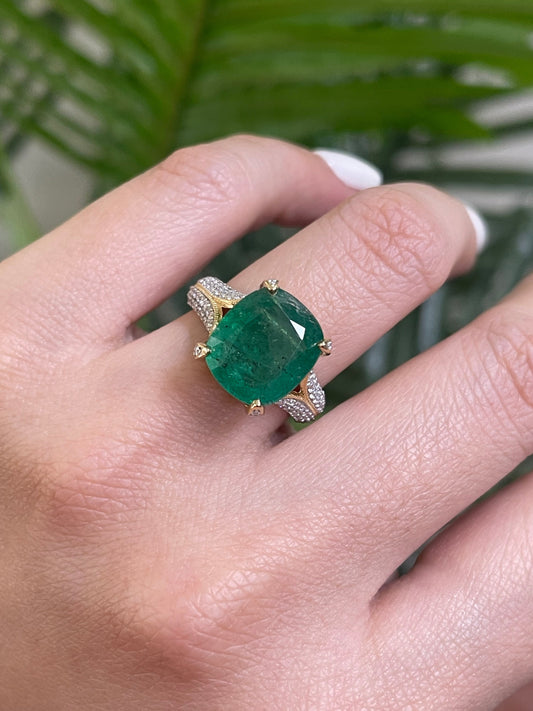 5.83ct Natural Emerald Diamond Ring In 14ct Yellow Gold