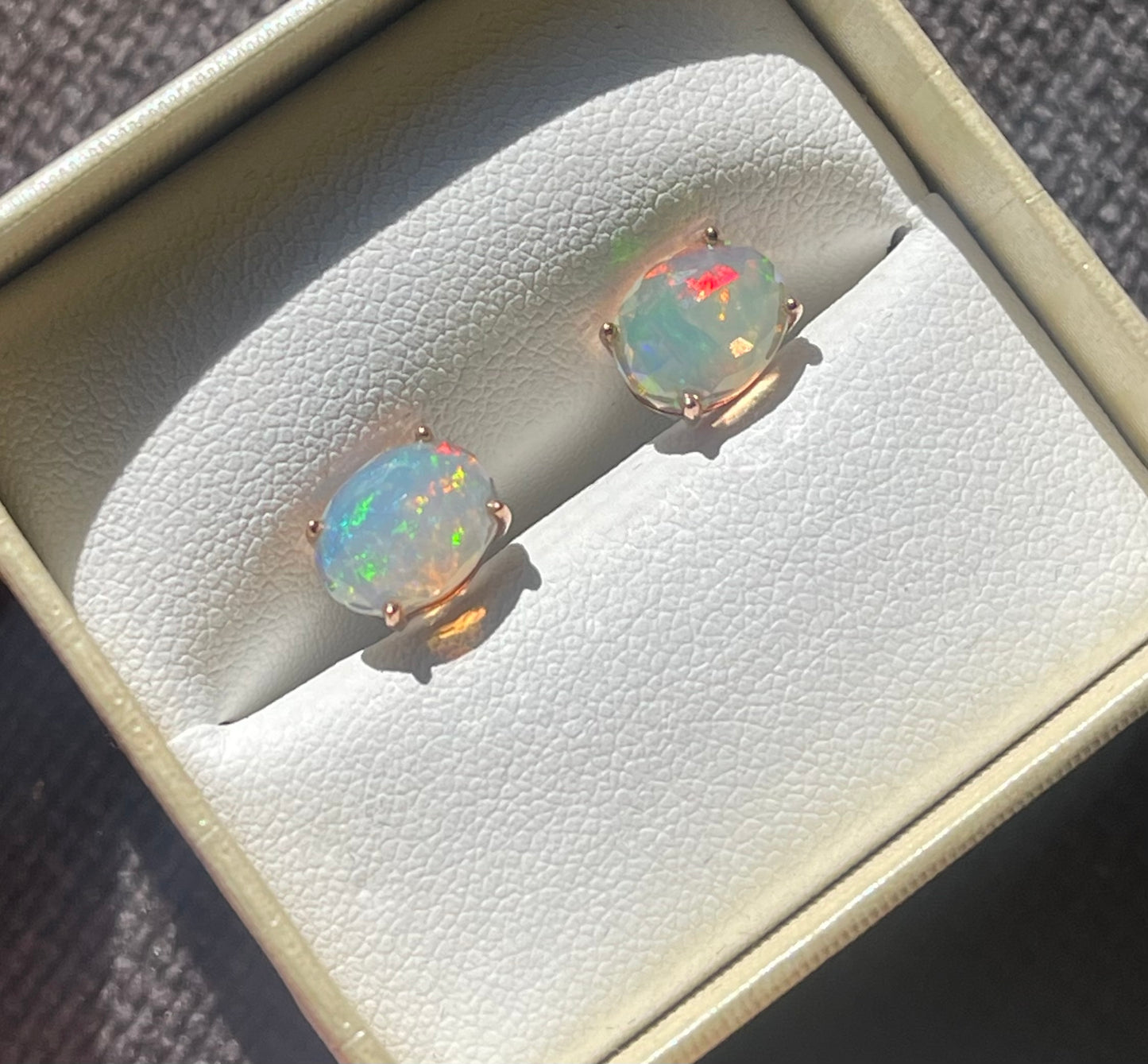S.E. Custom 2ct Australian Crystal Opal earrings In 9ct Rose Gold