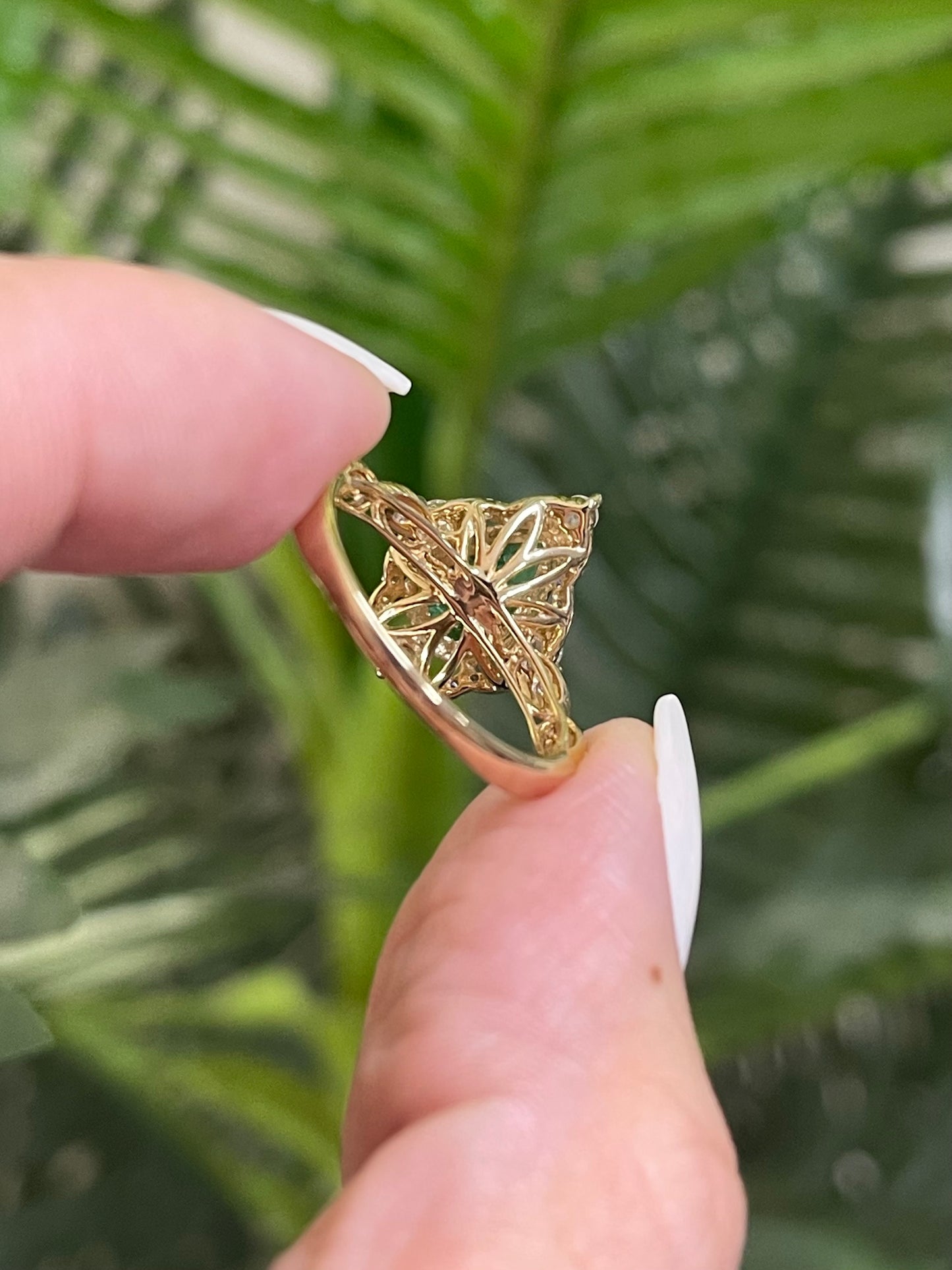 1.35ct Natural Pear Cut Emerald & Diamond Ring In 14ct Yellow Gold