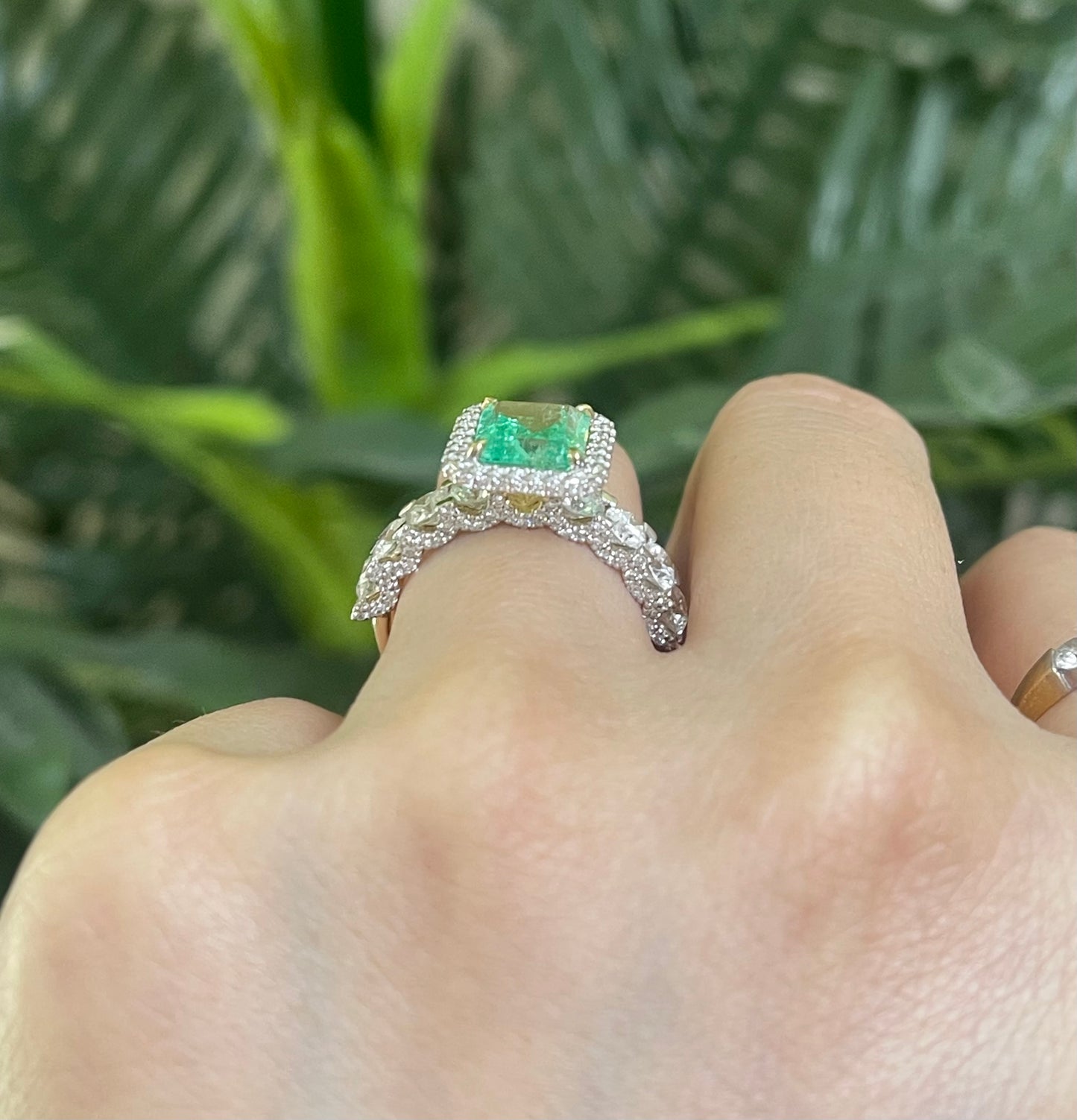 Natural Colombian Emerald & 1.8ct Diamond Ring In 14ct Yellow Gold
