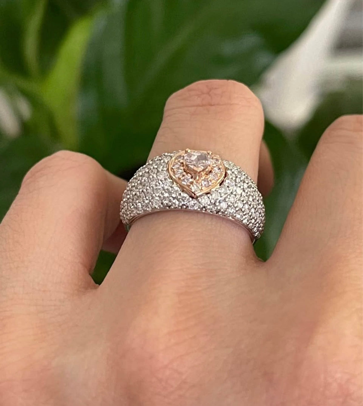 Natural Light Pink Diamond & White Diamond Love Heart Ring In 14ct Rose & White Gold