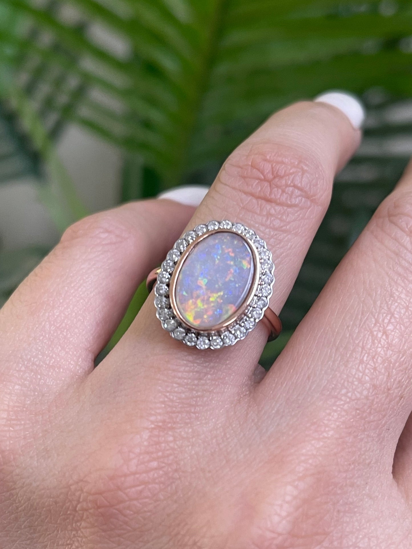 Natural Solid Australian Andamooka Opal & Diamond Ring In 14ct Rose & White Gold