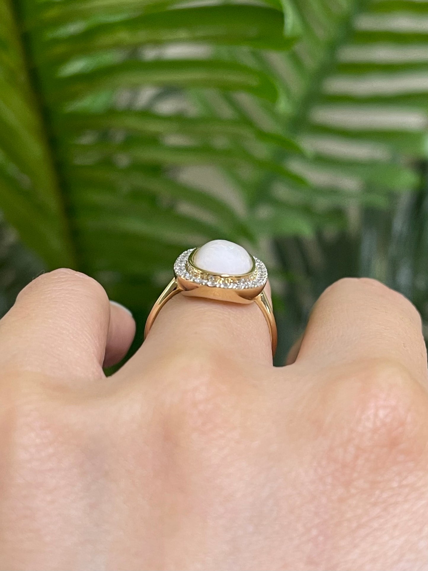 Natural Solid Australian Coober Pedy Crystal Opal & Diamond Halo Ring In 14ct Yellow Gold