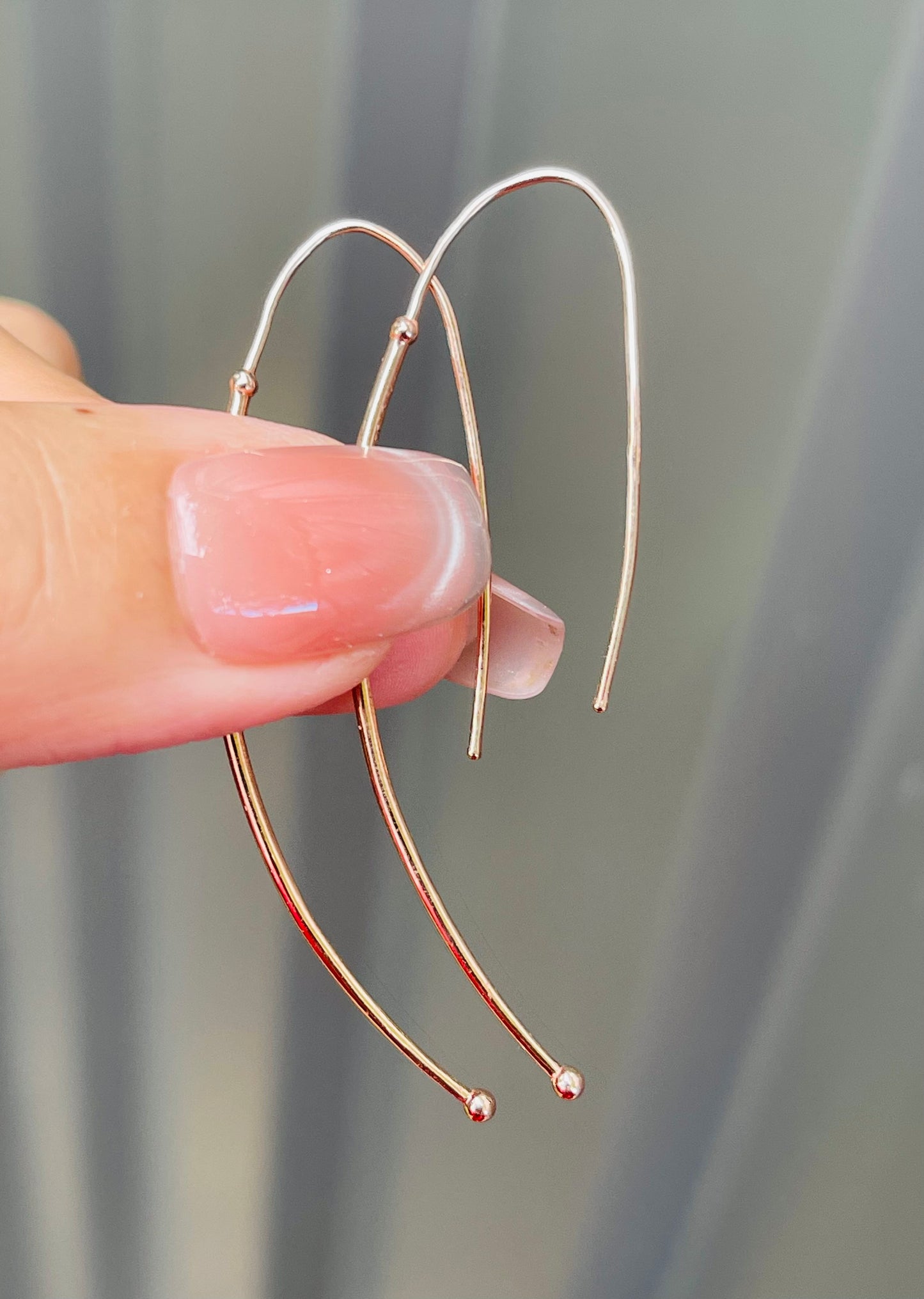 Modern Arc Long Wire Earrings In 9ct Rose Gold