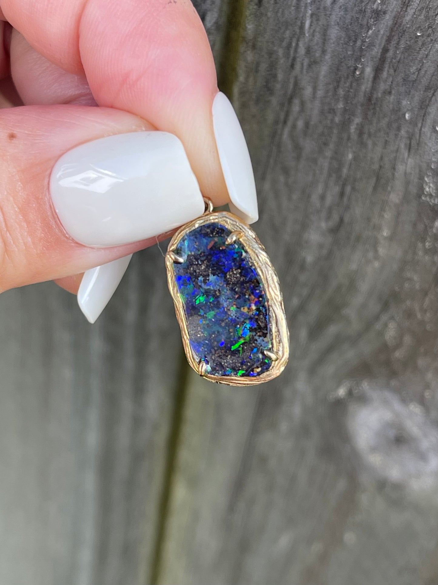 S.E. Custom Freeform Australian Opal pendant In 9ct Yellow Gold