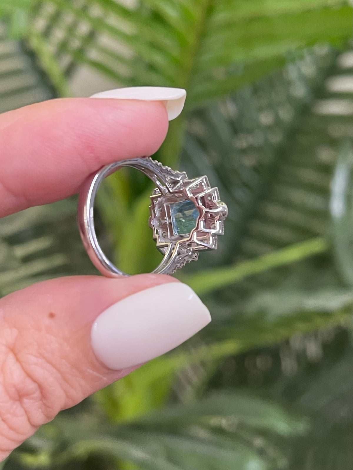 Art Deco Style 1.96ct Natural Aquamarine & Diamond Ring In 14ct White Gold