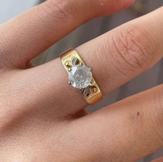 Vintage 60s 18ct yellow gold 1ct earth mined salt & pepper diamond solitaire ring