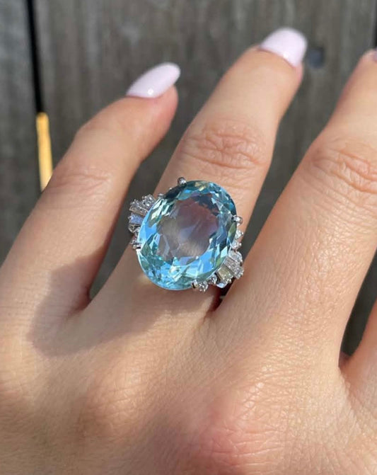 Handmade 12.16ct Natural Aquamarine Diamond Ring In Heavy 900 Platinum