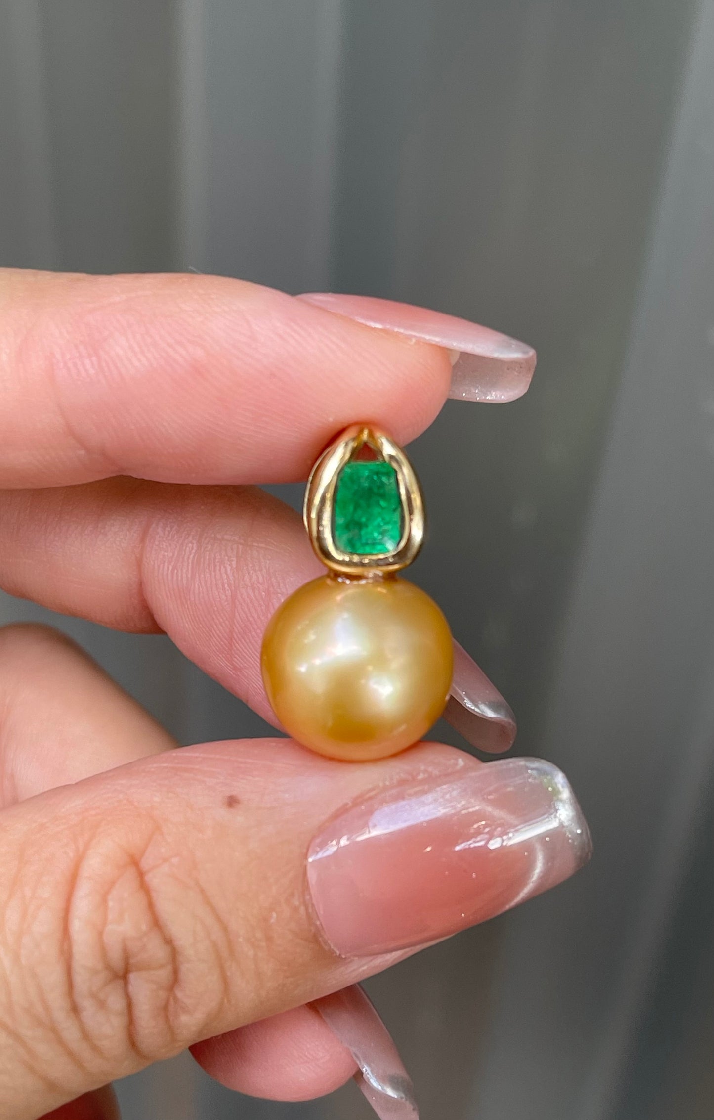 Golden South Sea Pearl Pendant & Emerald In 9ct Yellow Gold