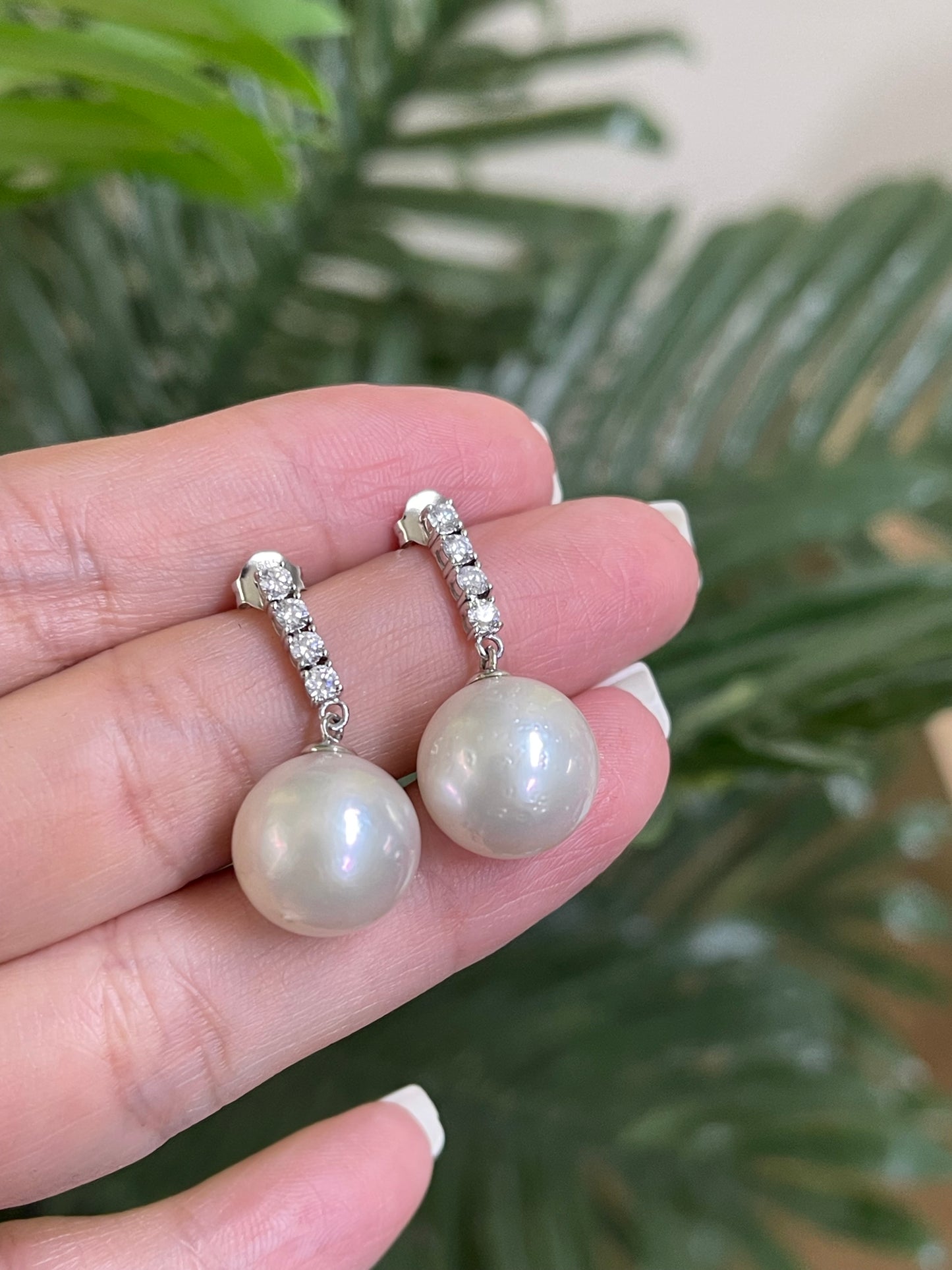 South Sea Pearl & Diamond Drop Earrings In 14ct White Gold