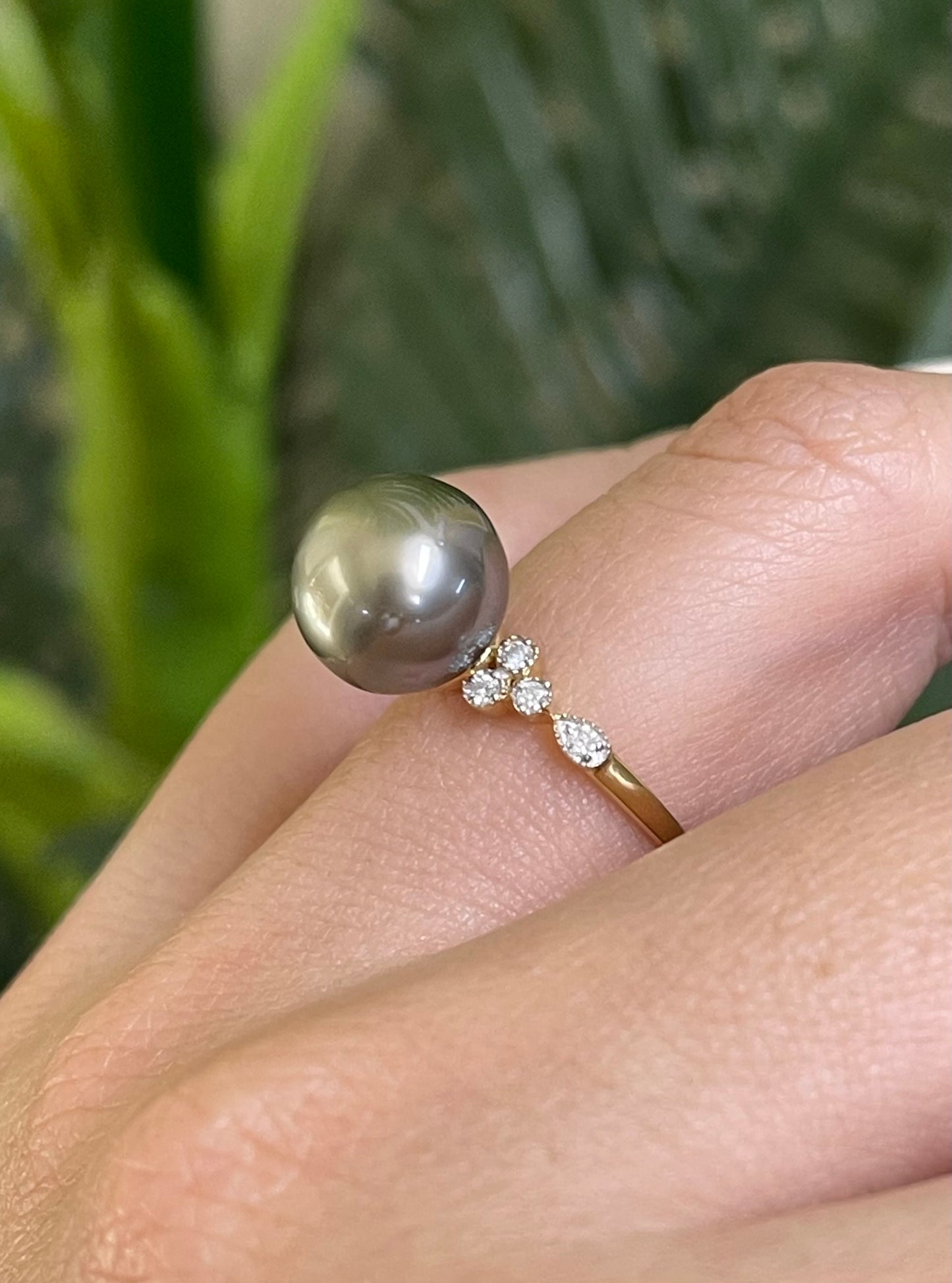 Tahitian Pearl & Diamond Ring In 14ct Yellow Gold