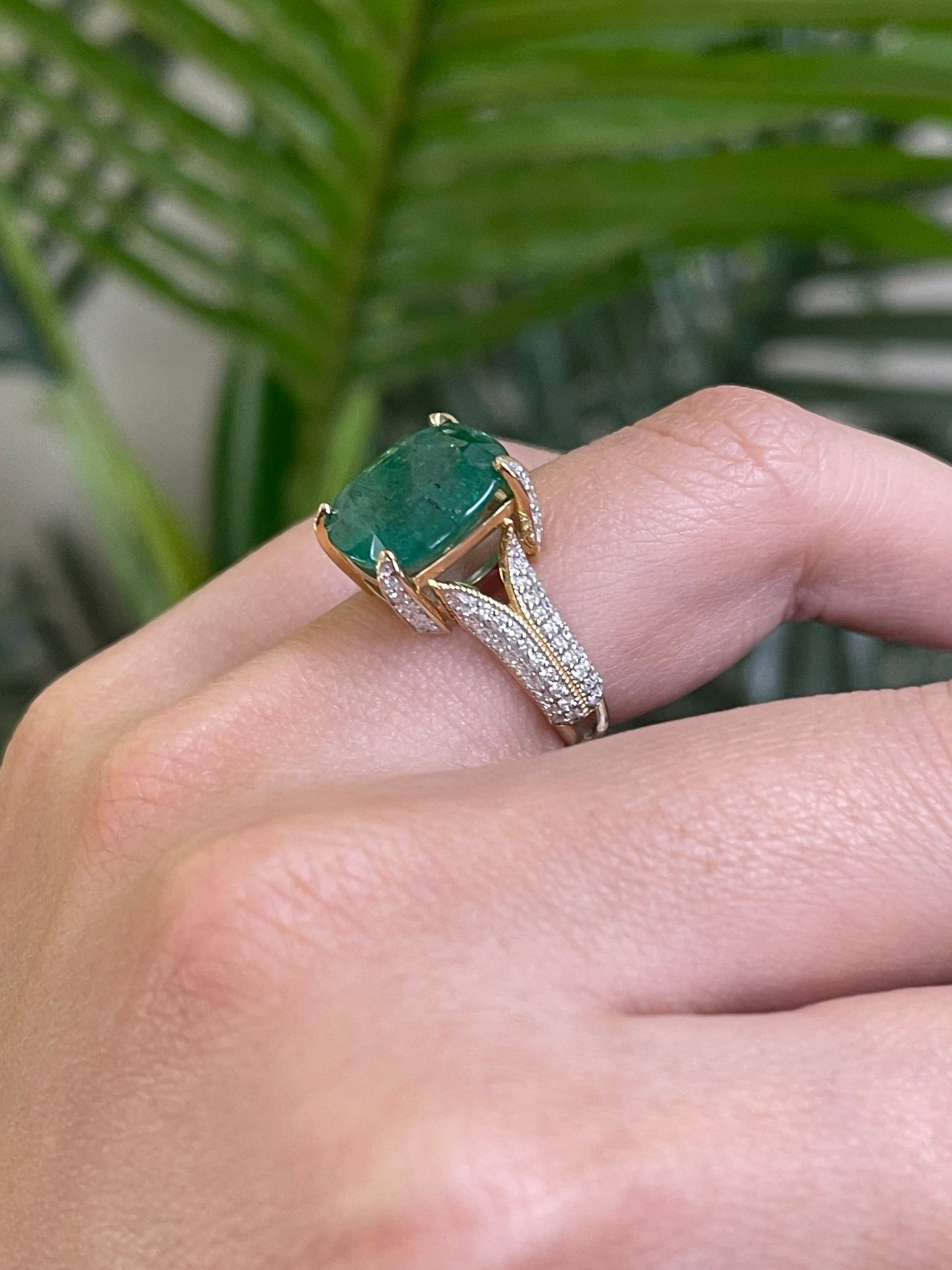 5.83ct Natural Emerald Diamond Ring In 14ct Yellow Gold