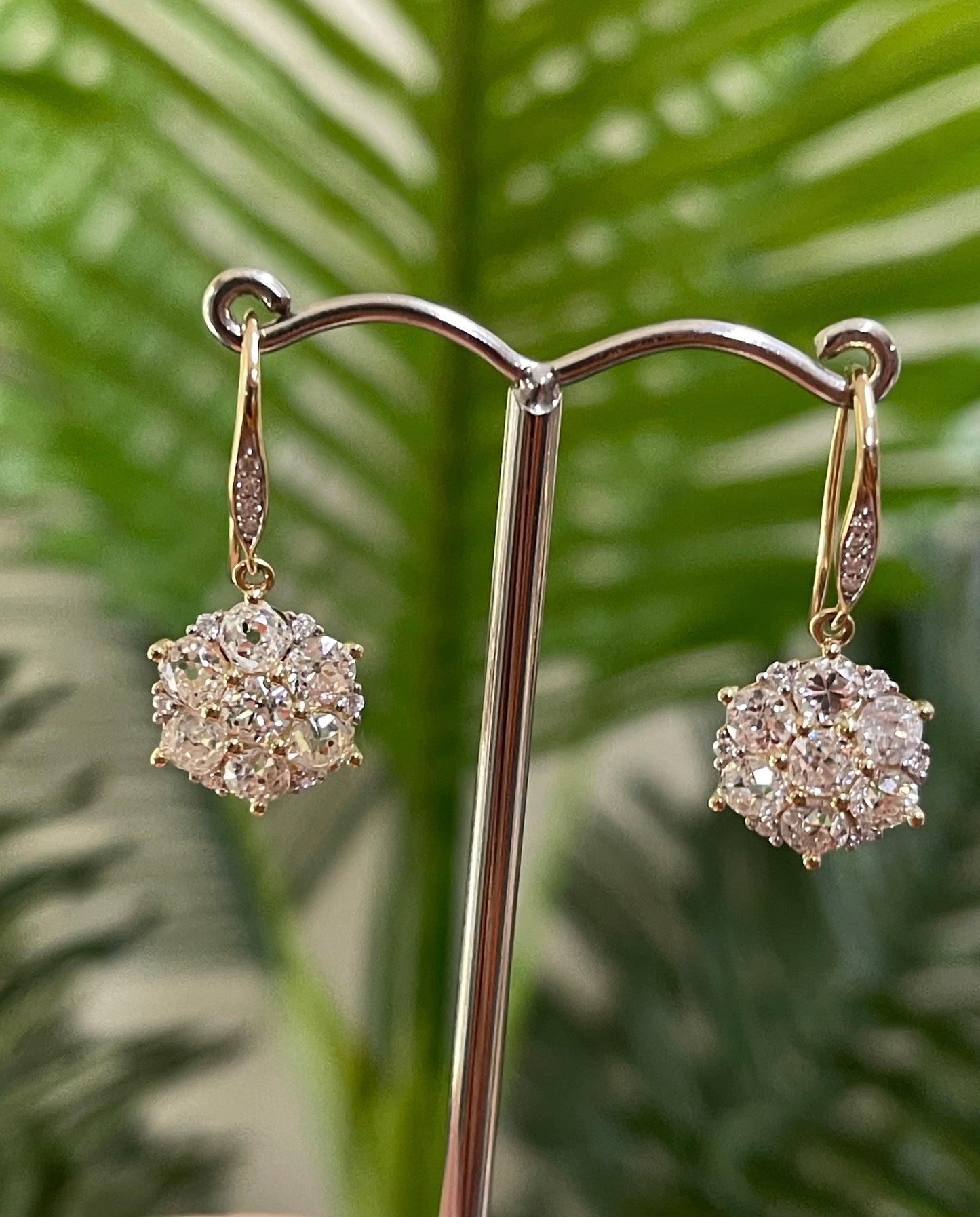3.79ct Natural Old Mine Cut Diamond Earrings In 14ct Yellow Gold