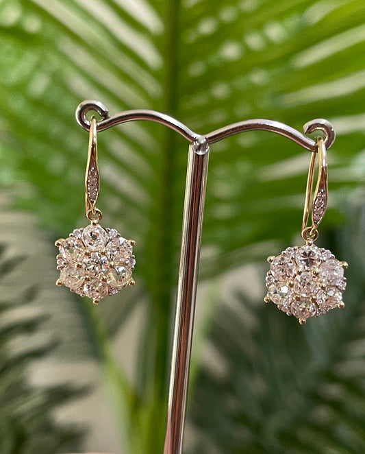 3.79ct Natural Old Mine Cut Diamond Earrings In 14ct Yellow Gold