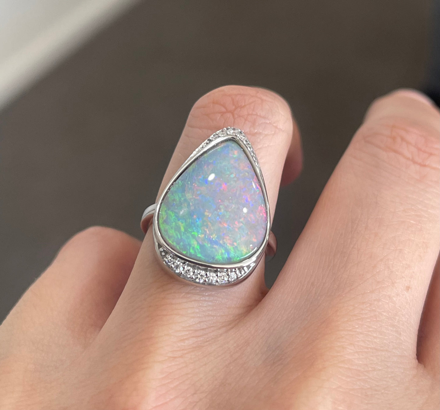 5.1ct Natural Solid Andamook Opal Diamond Ring In 14ct White Gold