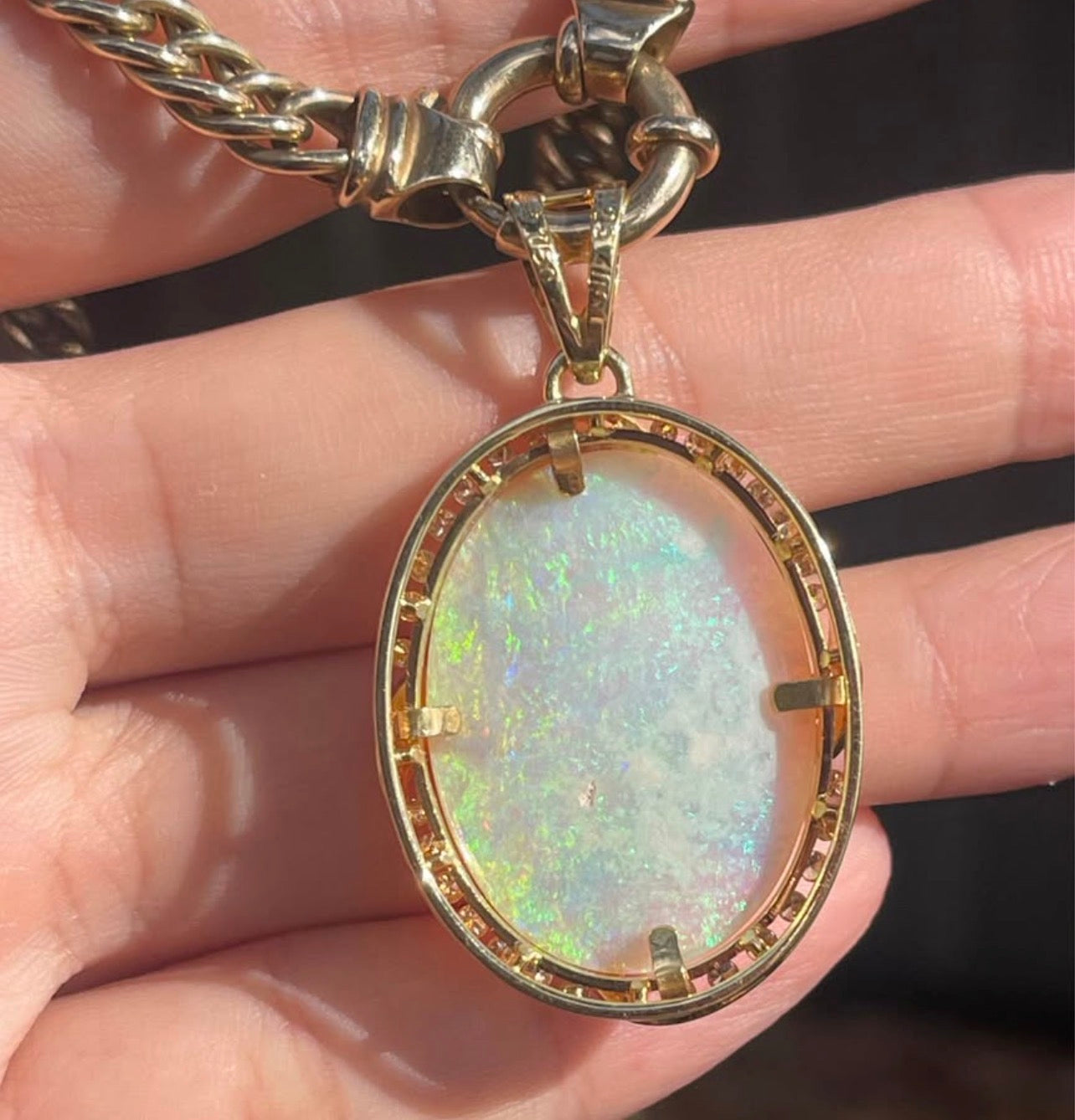Statement 23.26ct Solid Australian Opal Diamond Pendant In 18ct Yellow Gold