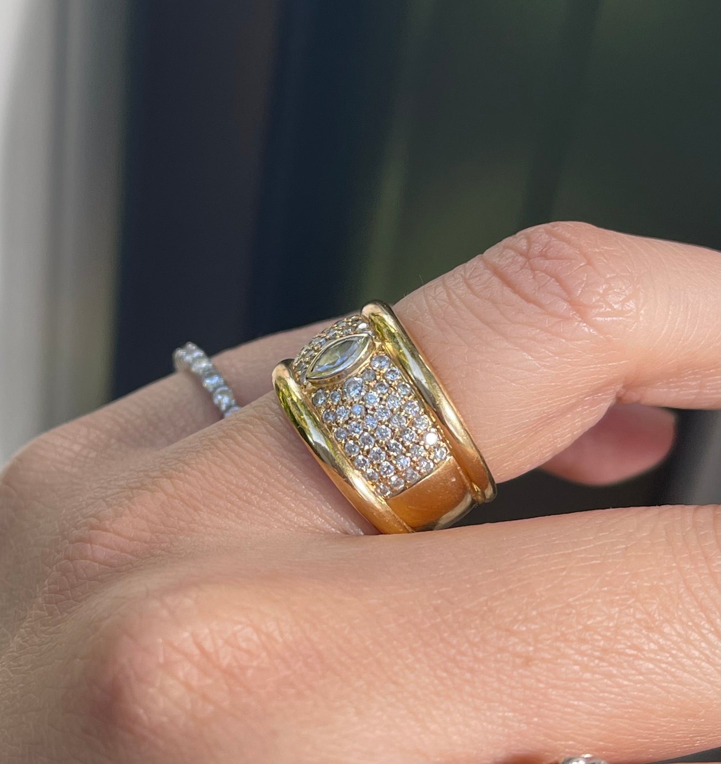 Vintage Natural Diamond Wide Tapered Band Ring in Heavy 18ct Yellow Gold