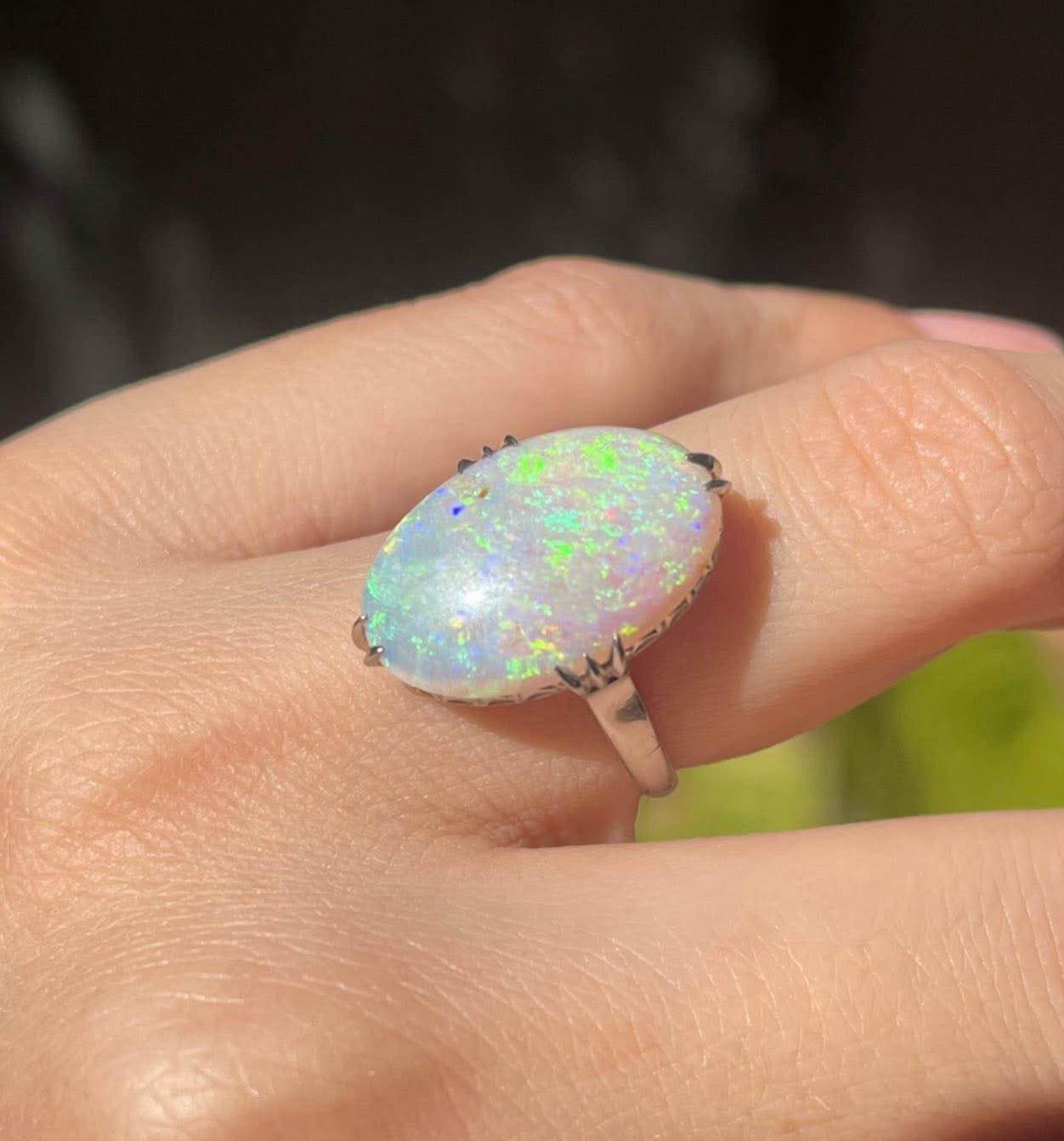 Contemporary 900 Platinum natural solid Australian opal ring