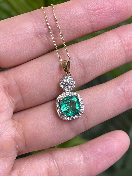 1.97ct Natural Emerald Diamond Pendant Necklace (With 14ct Chain)
