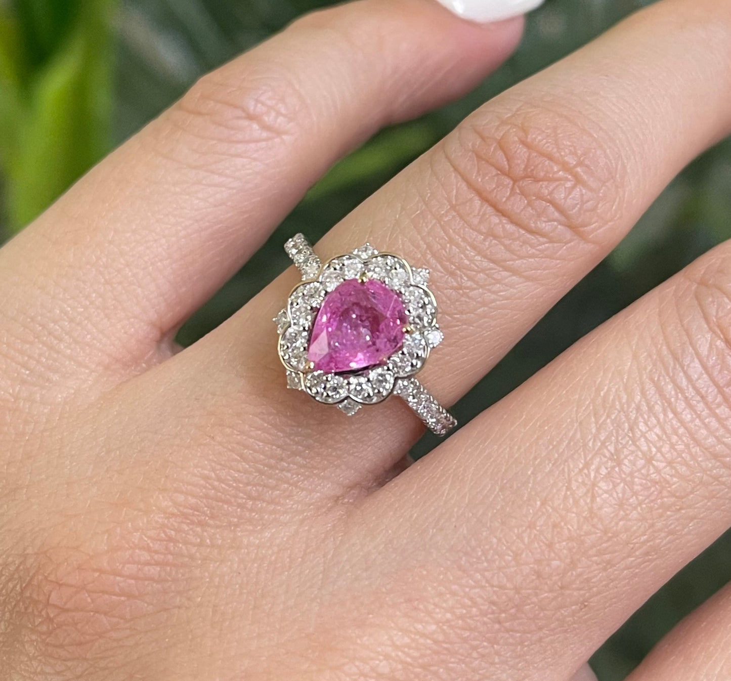 Antique Style Natural Pink Sapphire Diamond Ring In 14ct Yellow Gold