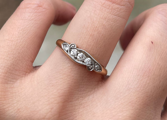 Birmingham antique 18ct yellow white gold old mine cut diamond ring with full UK hallmarks