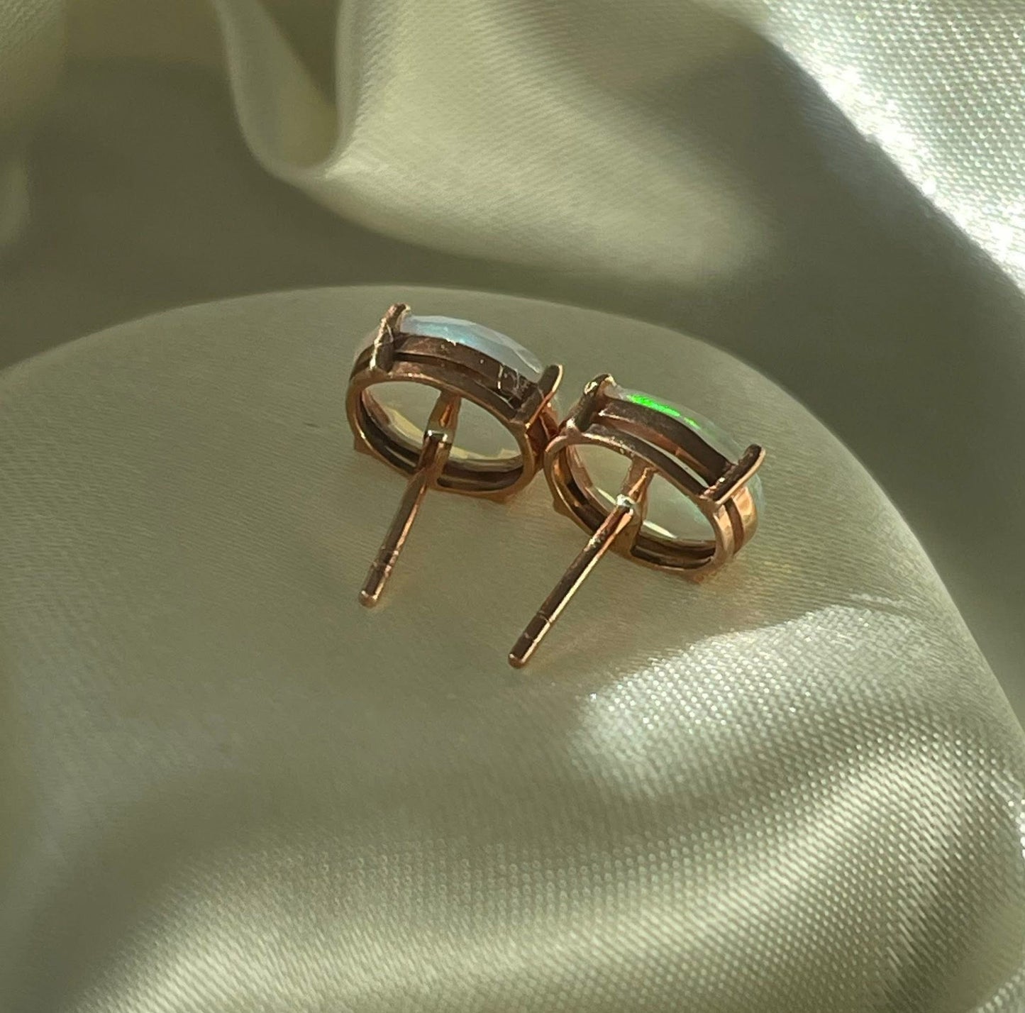 Contemporary 9ct rose gold 1.92ct natural solid Australian opal stud earrings