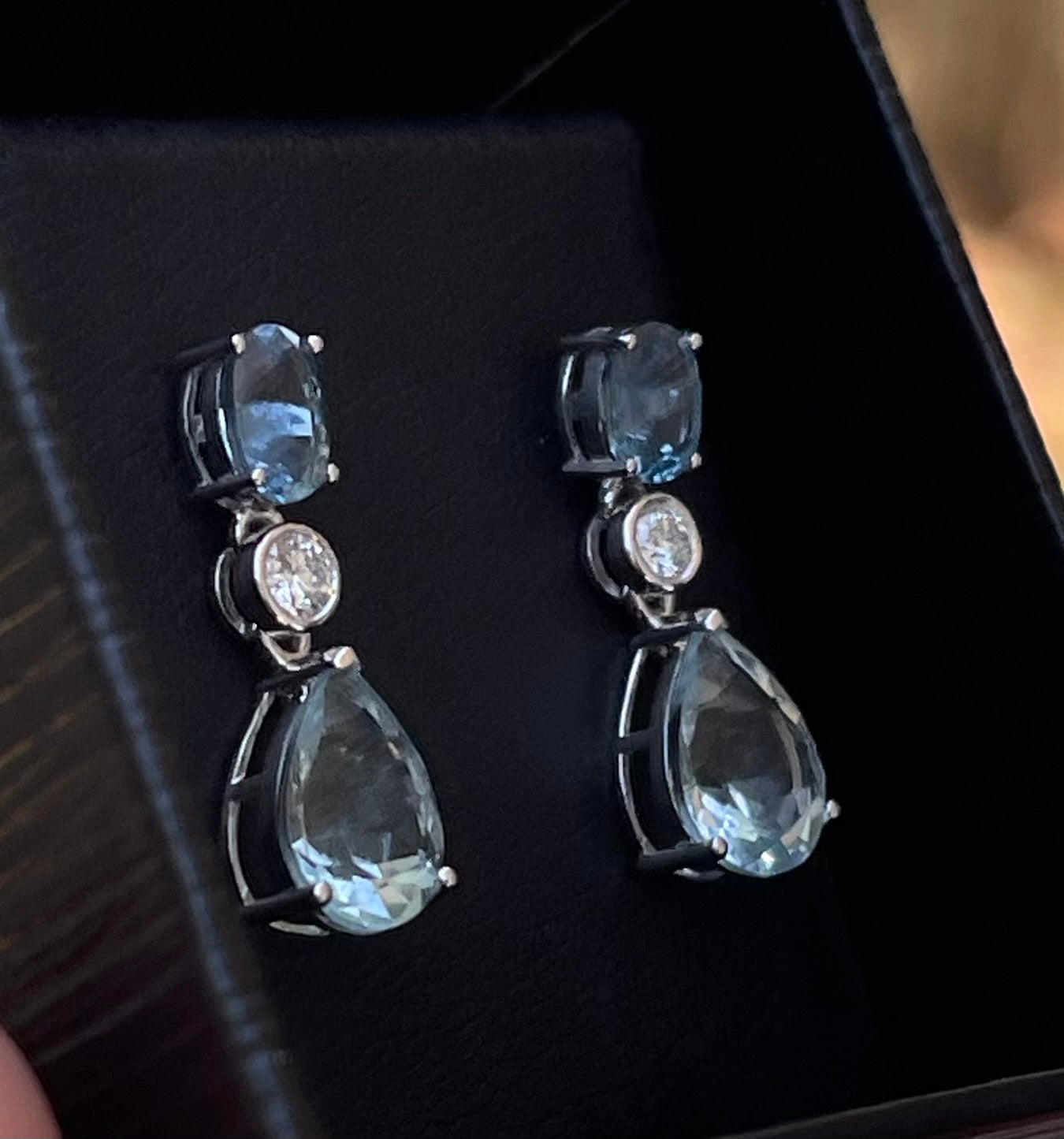 9ct white gold natural aquamarine sapphire diamond drop earrings