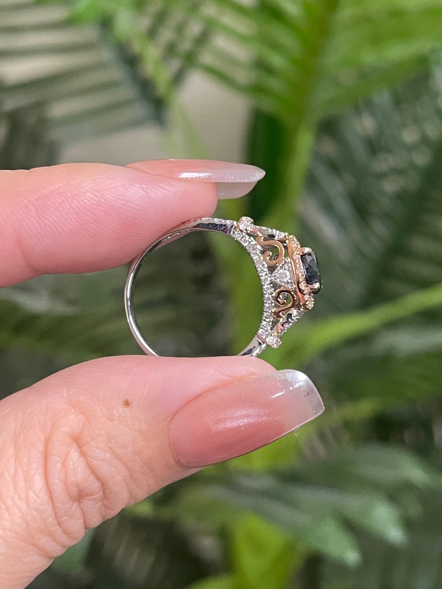 1.08ct Natural Teal Blue Diamond & 0.78ct White Diamond Ring In 14ct White & Rose Gold