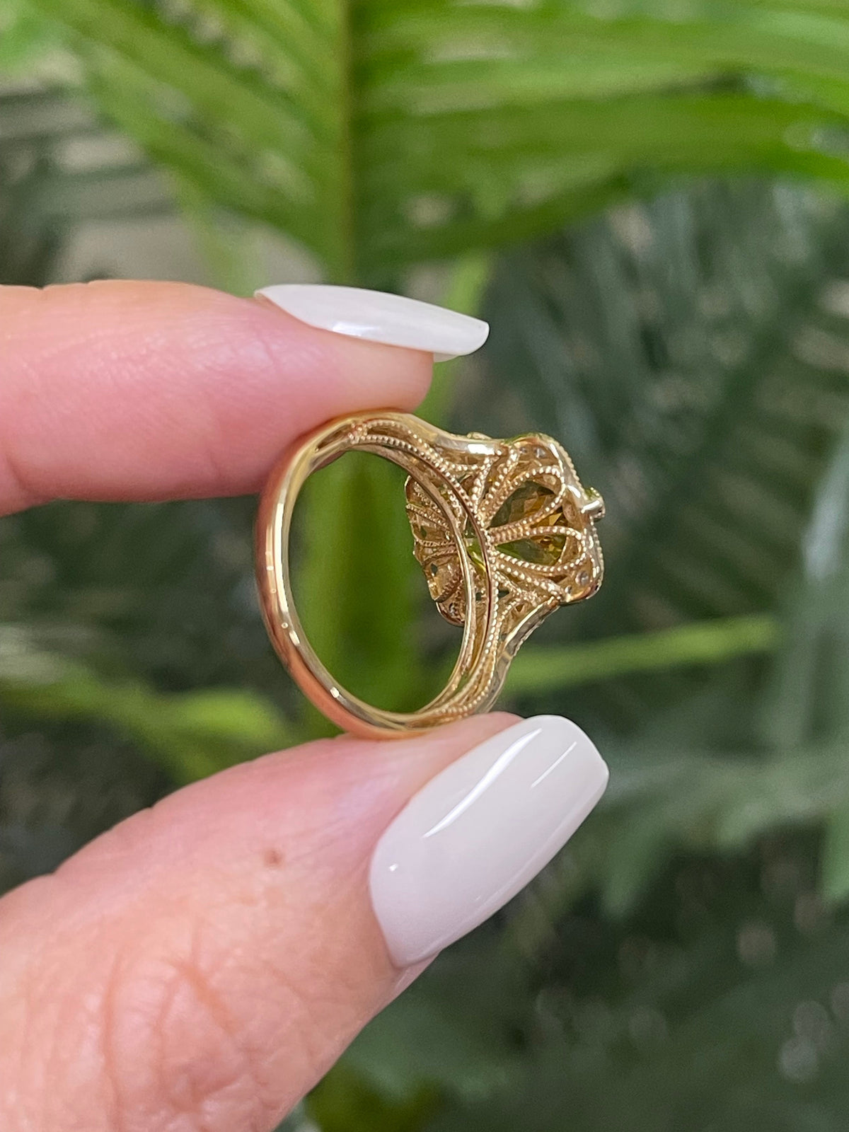 Art Deco Style Natural Heliodor Diamond Ring In 14ct Yellow Gold