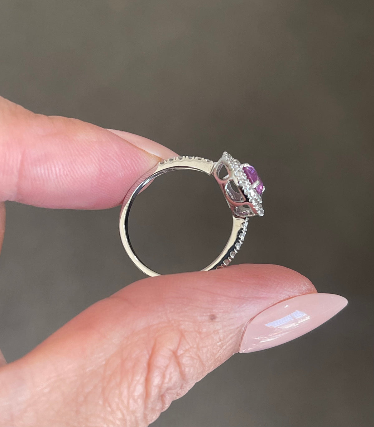 Natural Pink Sapphire Diamond Double Halo Ring In 14ct White Gold