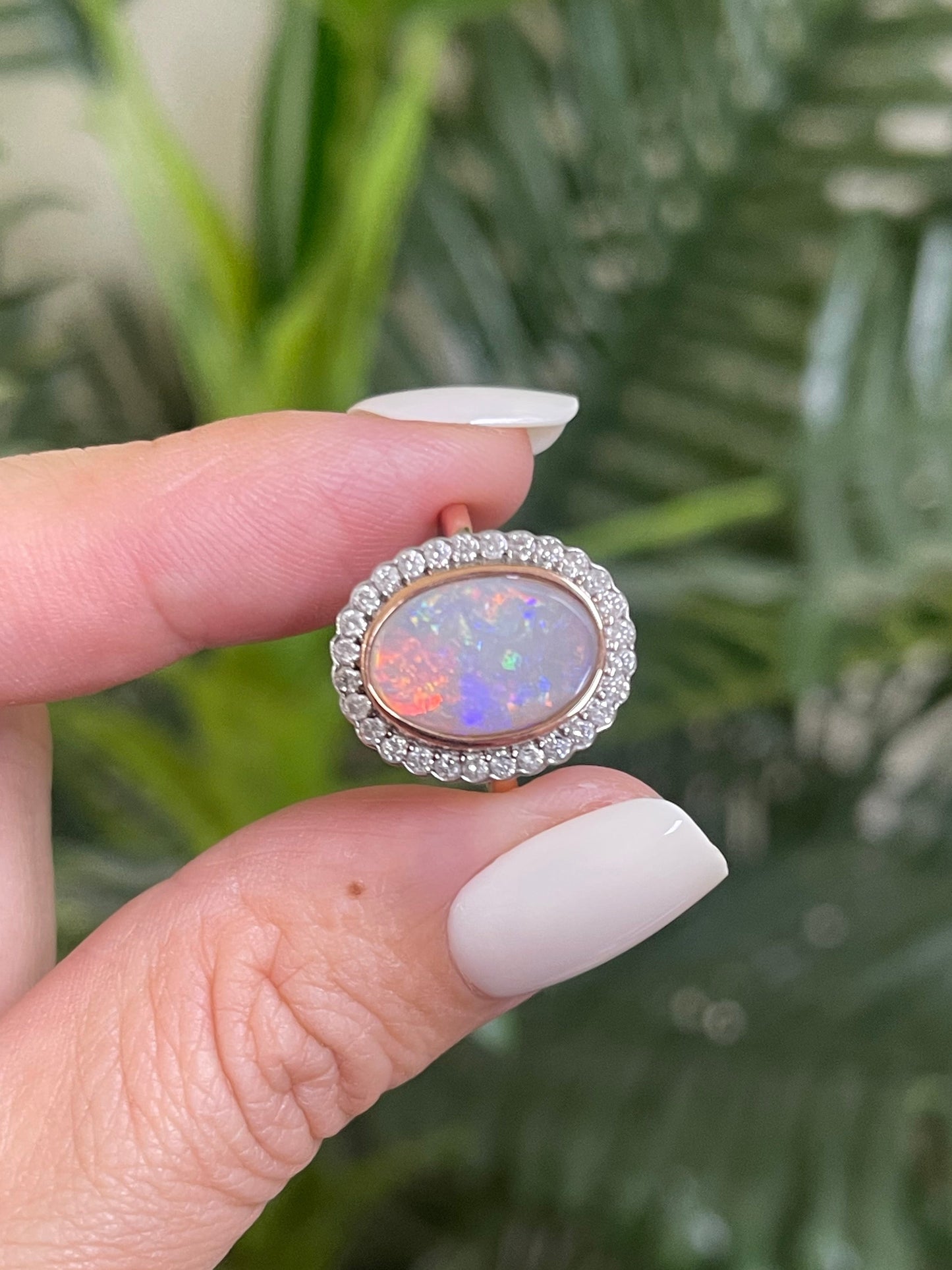 Natural Solid Australian Andamooka Opal & Diamond Ring In 14ct Rose & White Gold