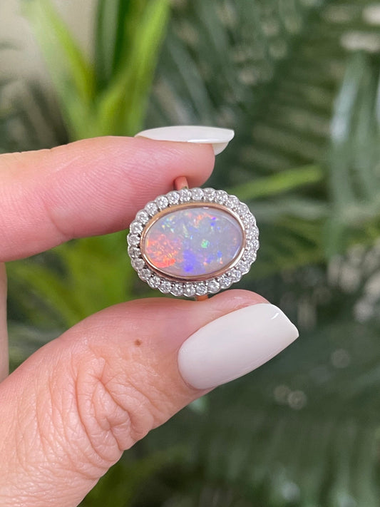 2.43ct Natural Solid Australian Andamooka Opal & Diamond Ring In 14ct Rose & White Gold