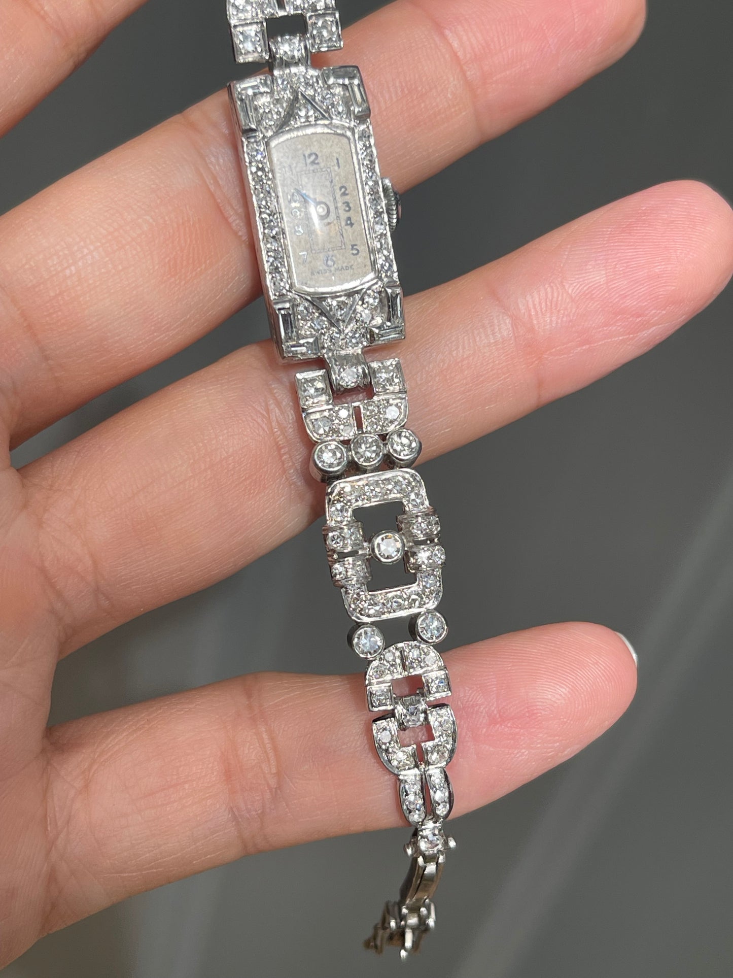 Original Antique Art Deco 3.65ct Earth Diamond Cocktail Watch In Platinum