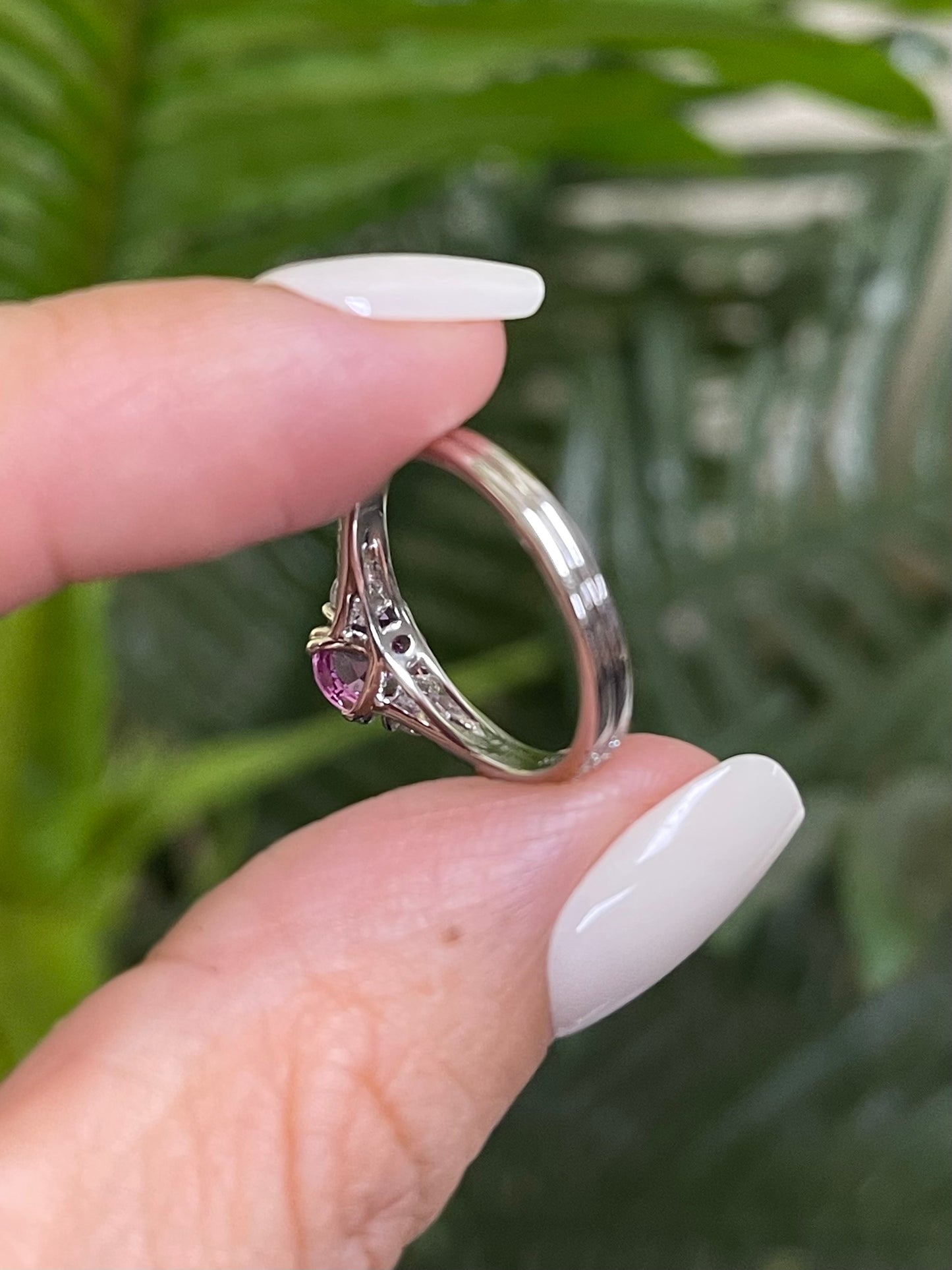 Natural Pink Sapphire Diamond Ring In 14ct White Gold