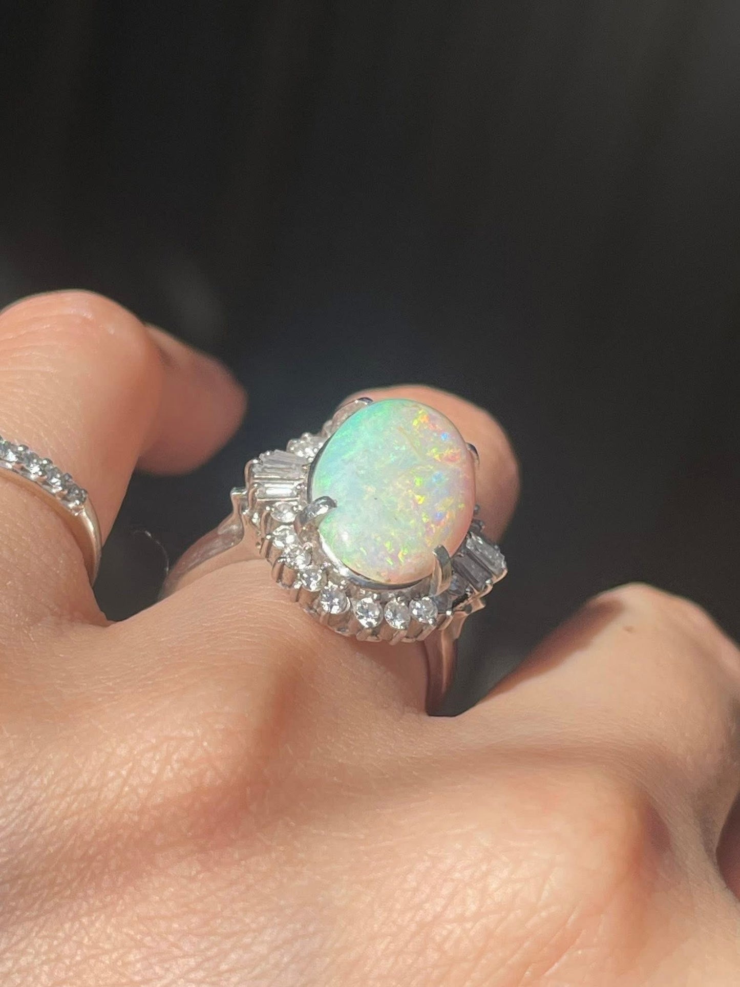 Heavy 900 platium natural solid opal diamond ring