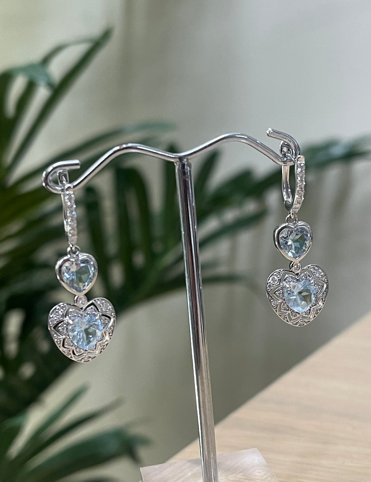 Heart & Soul Natural Aquamarine Diamond Drop Earrings In 14ct White Gold