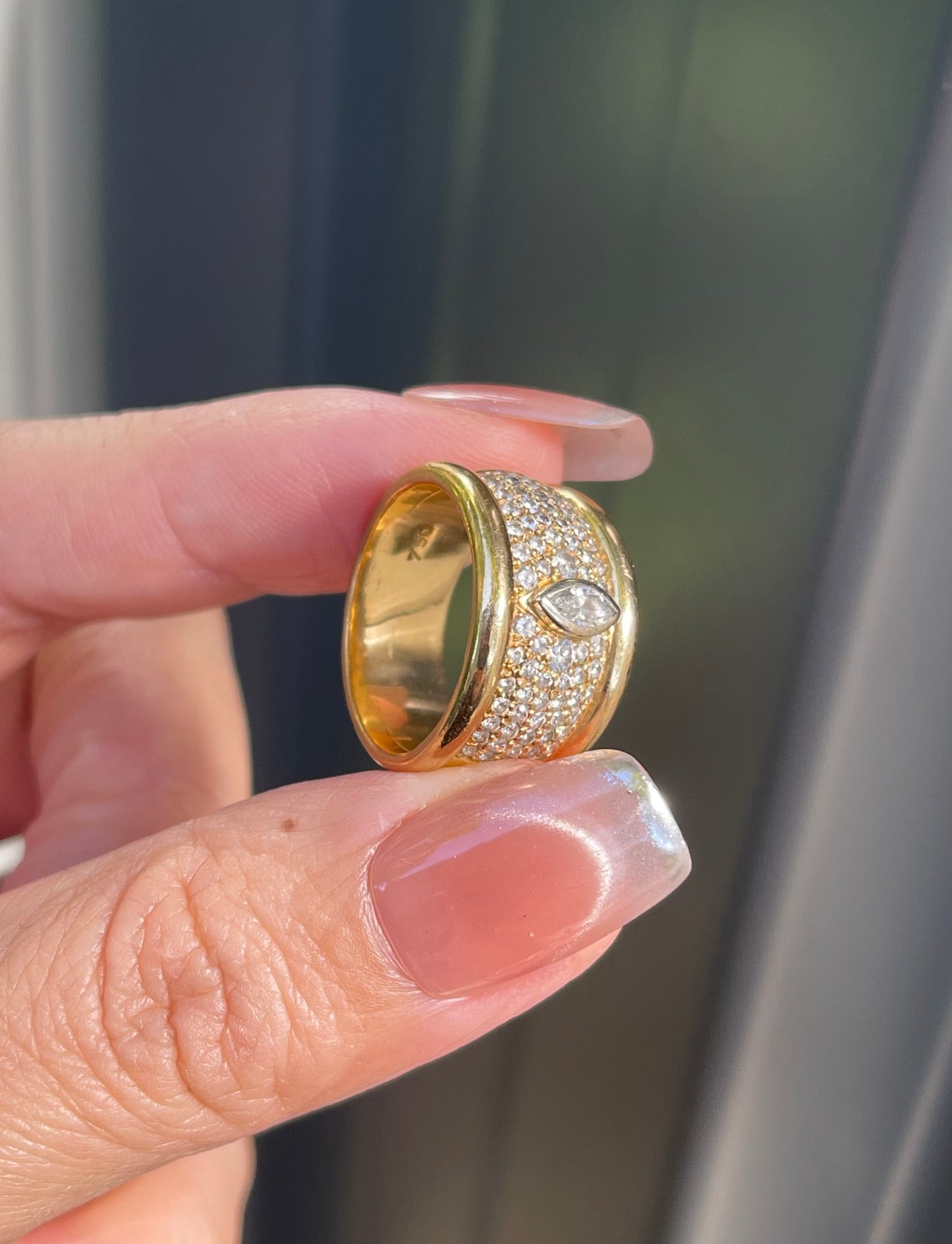 Vintage Natural Diamond Wide Tapered Band Ring in Heavy 18ct Yellow Gold