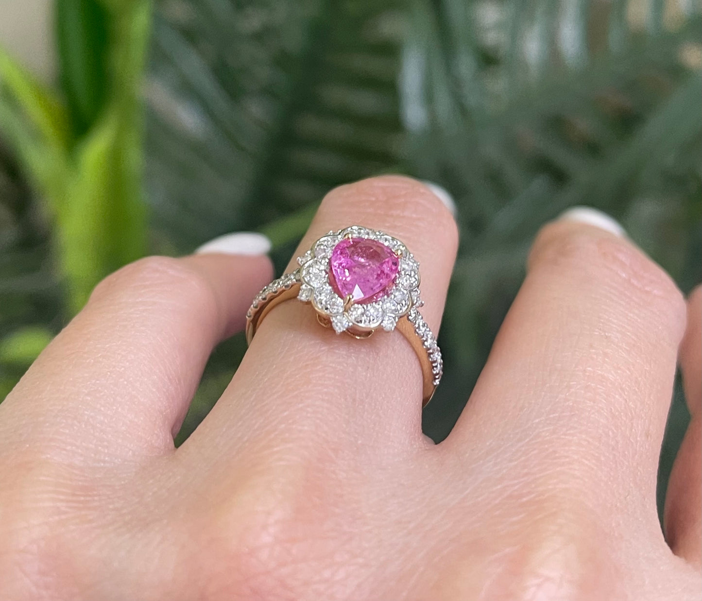 Antique Style Natural Pink Sapphire Diamond Ring In 14ct Yellow Gold